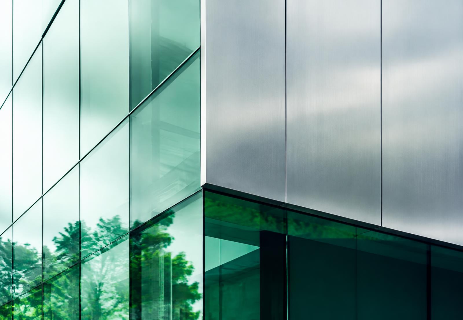 Modern glass and silver building facade